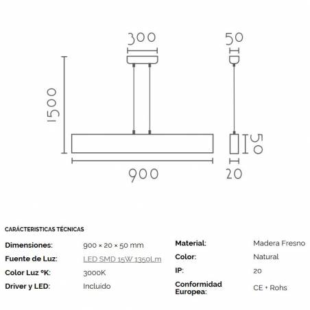 Lámpara colgante MD2420 LED 15w madera - Ineslam