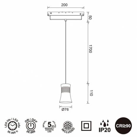 Lámpara colgante Pagoda 48V LED magnético - Mantra