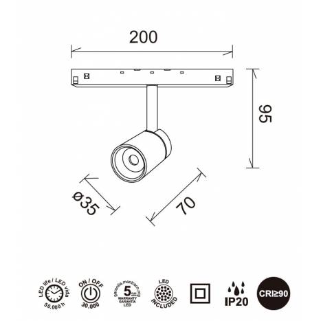 Foco carril Fiji 48V LED magnético - Mantra