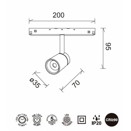 Foco carril Fiji 48V LED magnético - Mantra