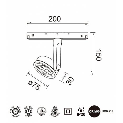 Foco carril Magneto 48V LED magnético - Mantra