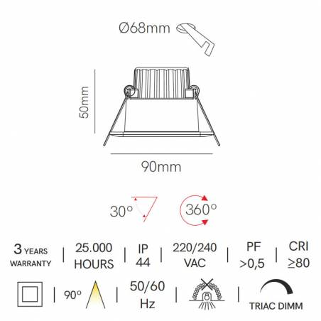 Foco empotrable Compac R LED 8w IP44 dimmable - Beneito Faure