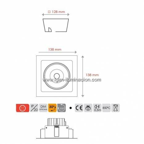 Foco empotrable Kuvet LED 10w alumino blanco de Bpm