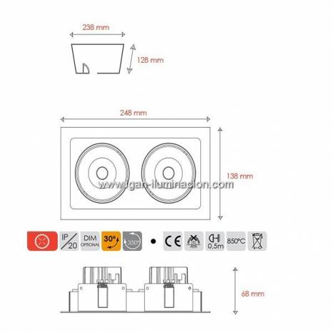 Foco empotrable Kuvet LED 2x10w aluminio blanco de Bpm