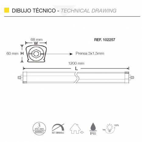 Pantalla estanca Trail 2.0 LED 36w 120cm IP65 - Maslighting