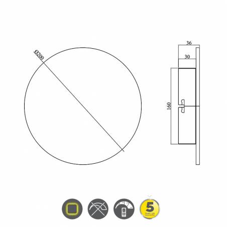 Aplique de pared Raven Ø20cm LED pizarra - Trio