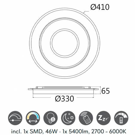 Plafón de techo Jora LED regulable + mando - Trio