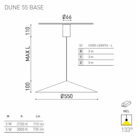 Lámpara suspendida Dune Base 55 LED - Arkoslight
