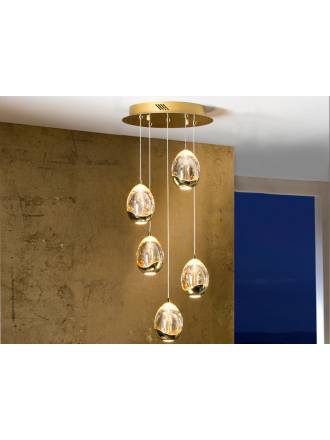 Lampara colgante Rocio 5 luces LED en dorado de Schuller