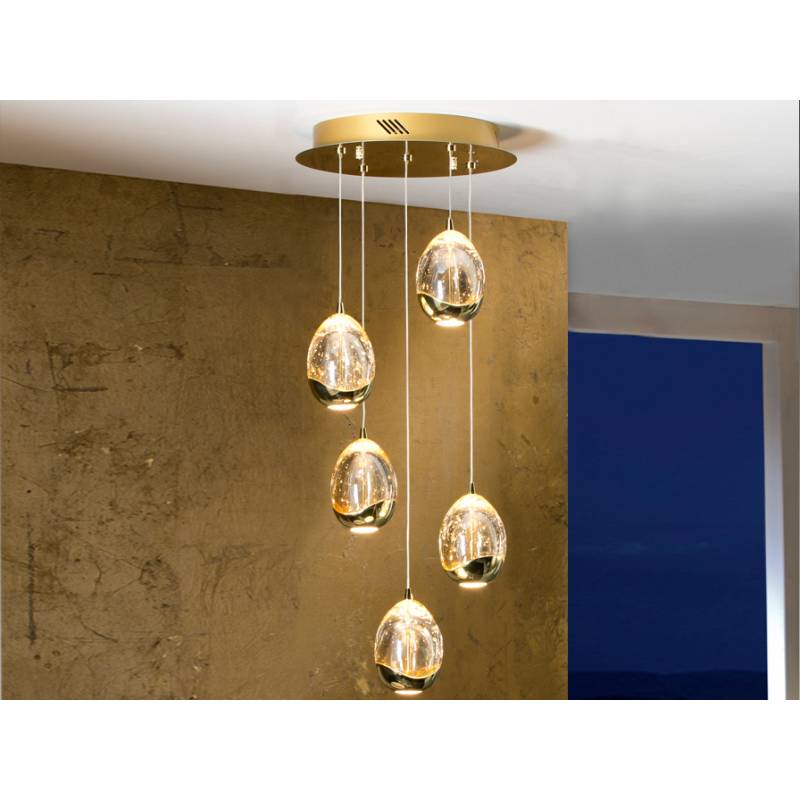 Lampara colgante Rocio 5 luces LED en dorado de Schuller Lampara colgante Rocio 5 luces LED en dorado de Schuller