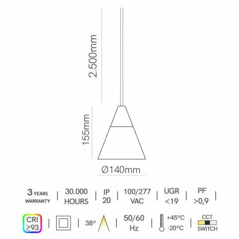Zoe XL suspensión LED CCT 15w - Beneito Faure