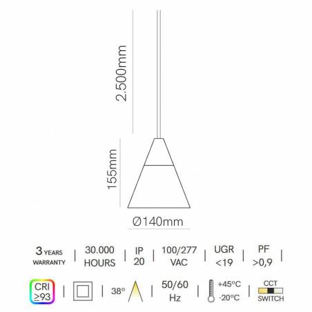 Zoe XL suspensión LED CCT 15w - Beneito Faure