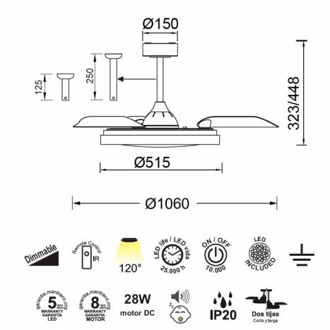 Ventilador de techo Mistral DC LED Ø106cm - Mantra