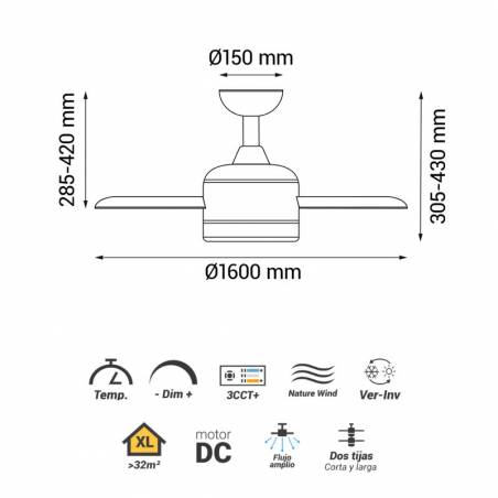 Ventilador de techo Anne XL DC LED Ø160cm - Sulion