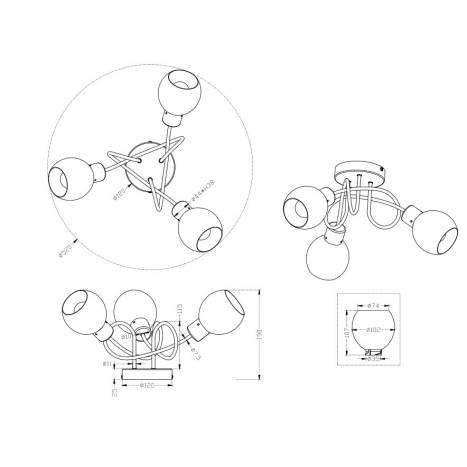 Lampara de techo Ballox 3 luces LED oxido de Trio