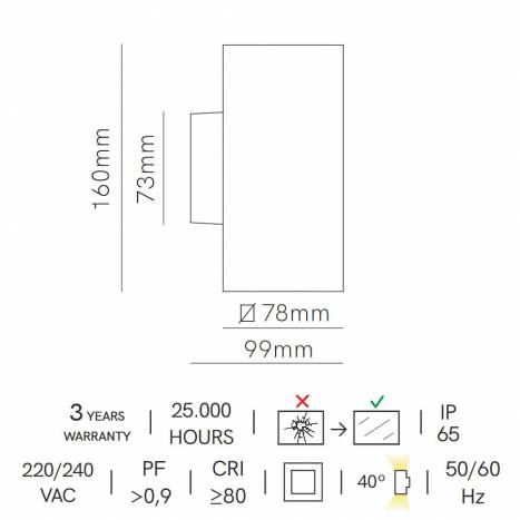 Aplique de pared Sunset S LED 16w IP65 - Beneito Faure