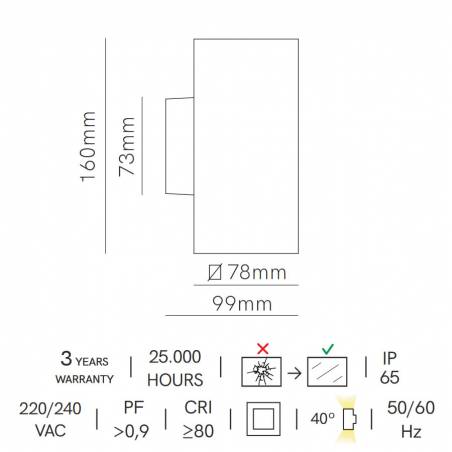 Aplique de pared Sunset S LED 16w IP65 - Beneito Faure