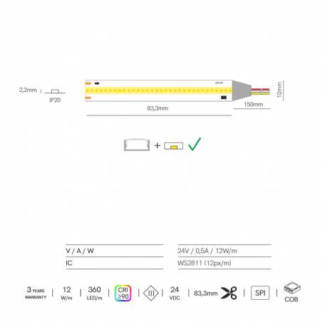 Tira LED Fine Running 5M 12w secuencial 24VDC IP20 - Beneito Faure