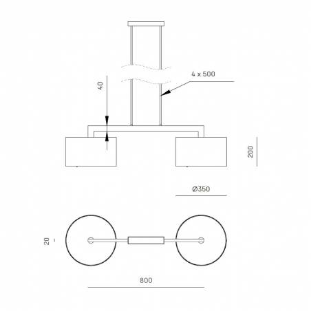 Lámpara colgante Rems 2L E27 80cm cuero - Aromas