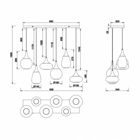 Lámpara colgante Lumina lineal E14 cristal - Trio