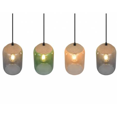 Lámpara colgante Cork lineal 4L E27 cristal - Trio