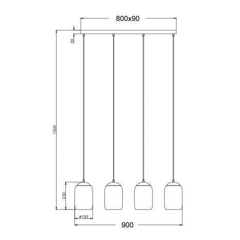 Lámpara colgante Cork lineal 4L E27 cristal - Trio