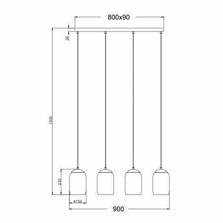 Lámpara colgante Cork lineal 4L E27 cristal - Trio