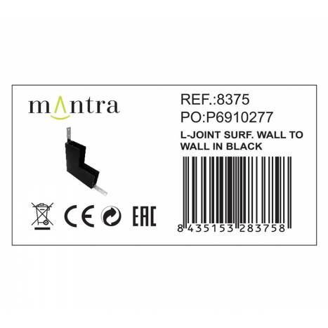 Unión L carril superficie pared/techo 48V negro - Mantra