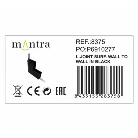 Unión L carril superficie pared/techo 48V negro - Mantra