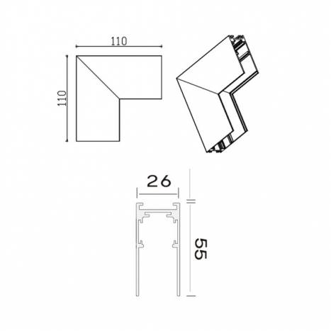 Unión L carril superficie pared/techo 48V negro - Mantra