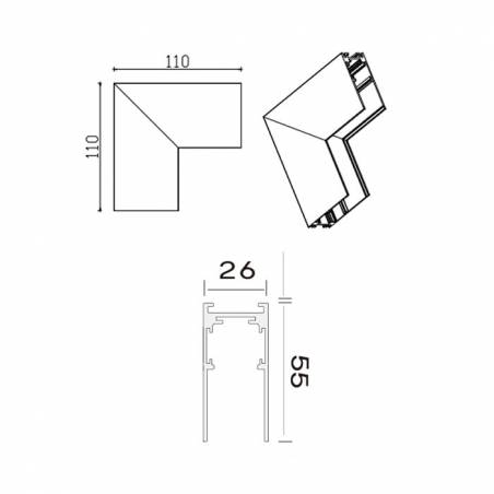Unión L carril superficie pared/techo 48V negro - Mantra