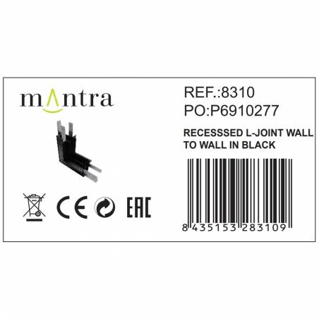 Unión L carril empotrado magnético pared/techo 48V negro - Mantra
