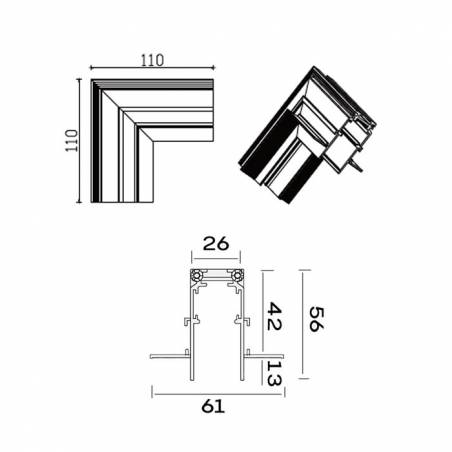 Unión L carril empotrado magnético pared/techo 48V negro - Mantra