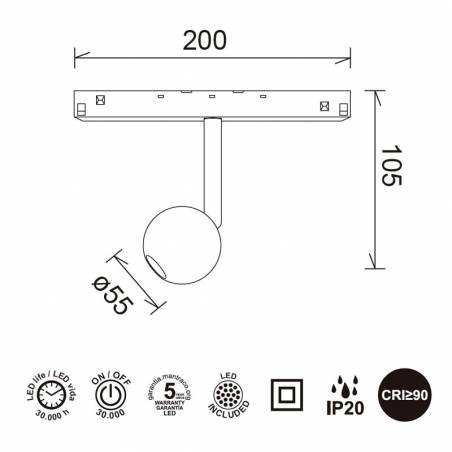 Foco carril Ball 48V LED magnético - Mantra
