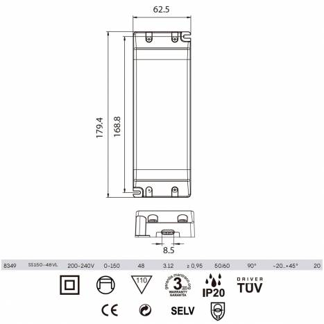 Fuente alimentación IP20 150w 48v - Mantra