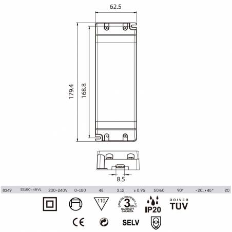 Fuente alimentación IP20 150w 48v - Mantra