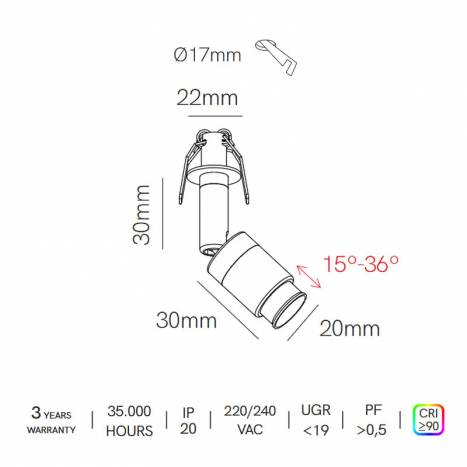 Foco empotrable Micro Zoom LED 2w - Beneito Faure