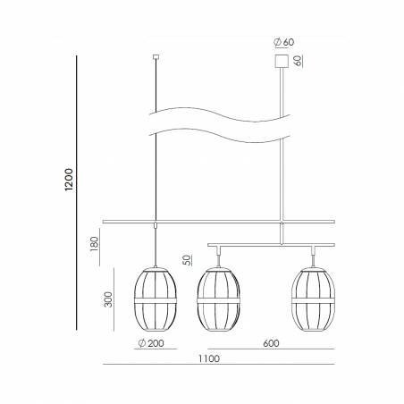 AROMAS Pull 3L G9 110cm linen pendant lamp