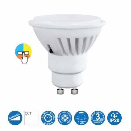Bombilla LED 9w GU10 120° CCT 3 colores de luz - Mantra