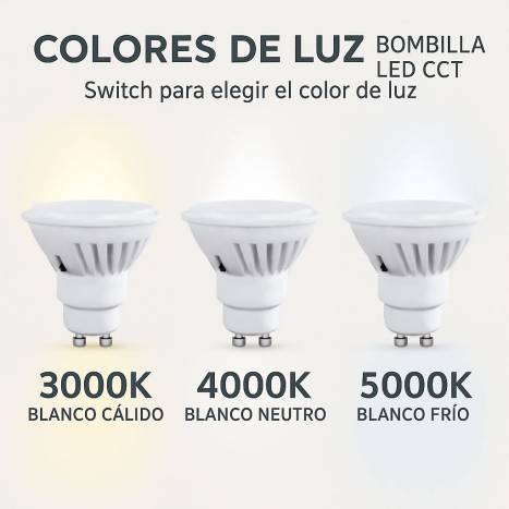 Bombilla LED 9w GU10 120° CCT 3 colores de luz - Mantra