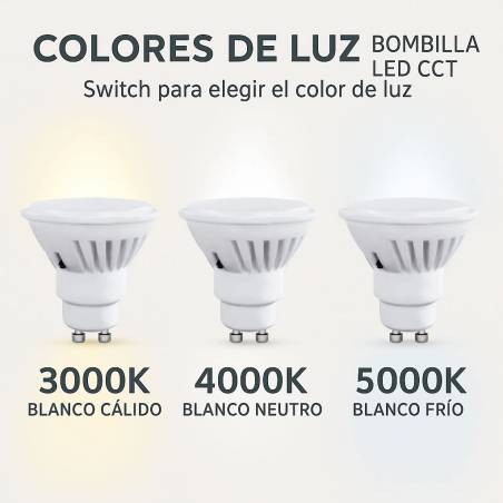 Bombilla LED 9w GU10 120° CCT 3 colores de luz - Mantra